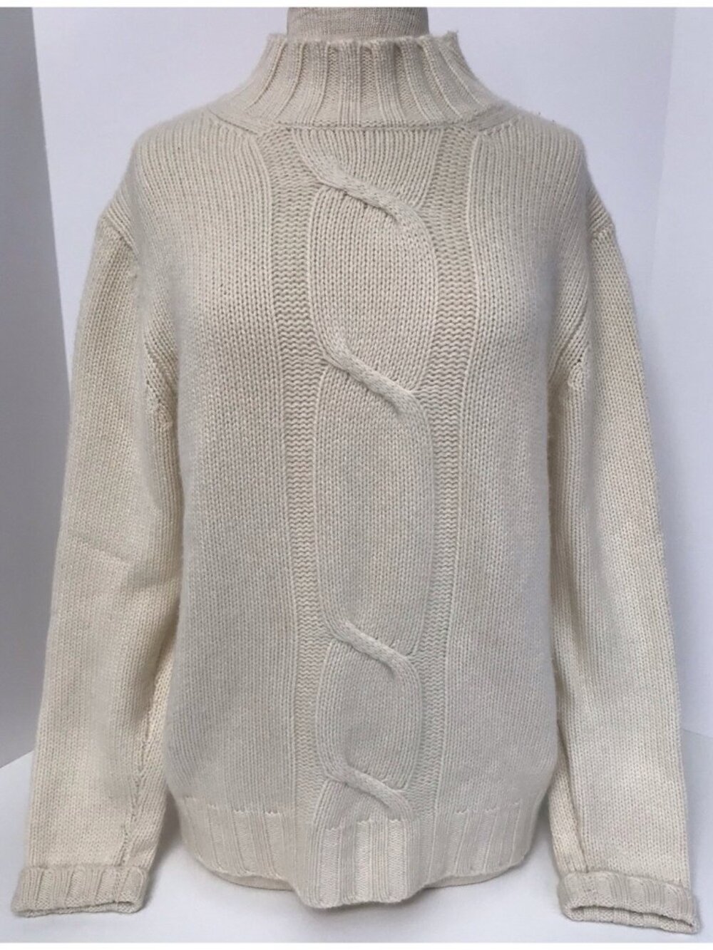 Daniel Cremieux Women 100% Cashmere Cable Knit Pullover Sweater Ivory Sz Medium